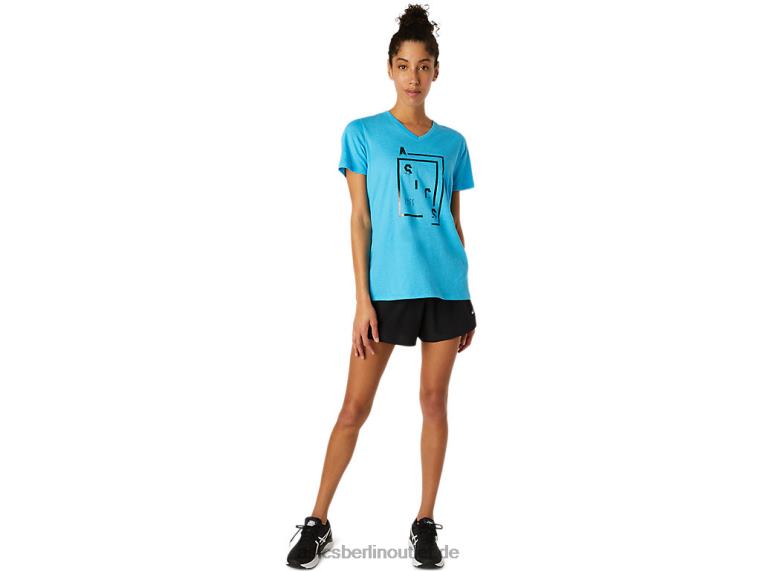 Damen-XG-Kurzarmshirt mit V-Ausschnitt BL4N4098Asics digitales Aqua-Heidekraut