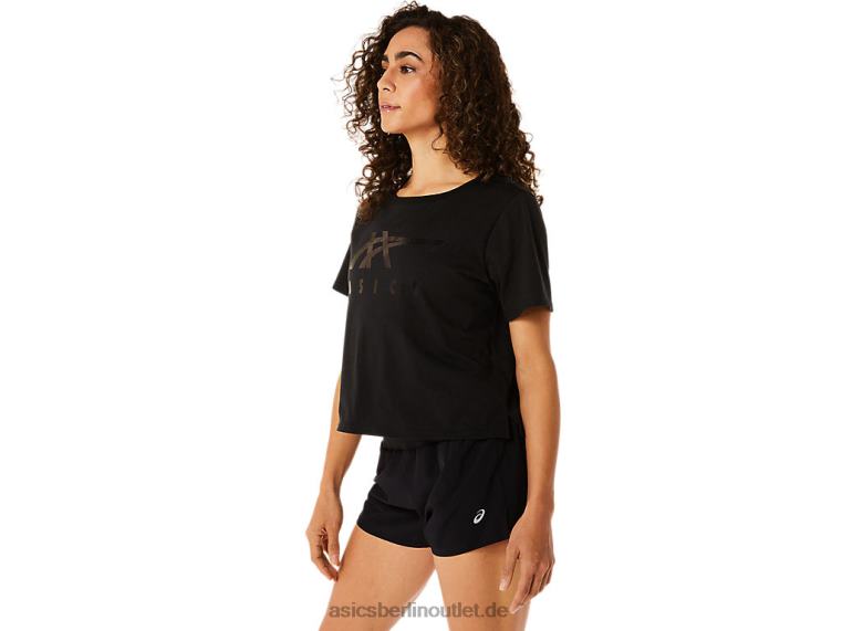 Gestreiftes, kurzärmliges, kastiges Damen-T-Shirt BL4N2815Asics Leistung schwarz