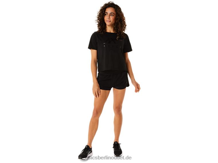 Gestreiftes, kurzärmliges, kastiges Damen-T-Shirt BL4N2815Asics Leistung schwarz