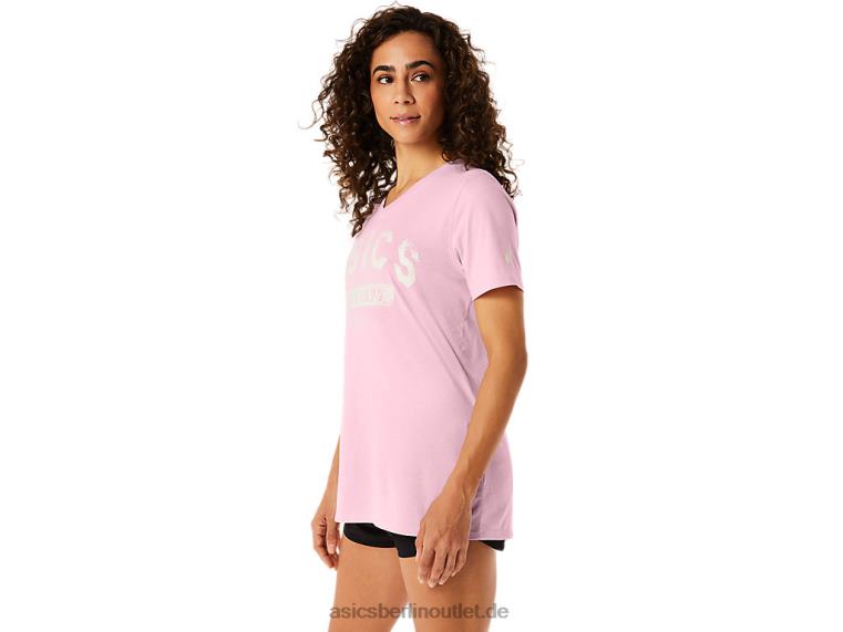 Kurzärmliges Damen-T-Shirt „Est 1977“ mit V-Ausschnitt BL4N2275Asics rosa Salz