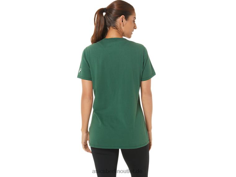 Kurzärmliges Damen-T-Shirt „Est 1977“ mit V-Ausschnitt BL4N2726Asics Jägergrünes Heidekraut