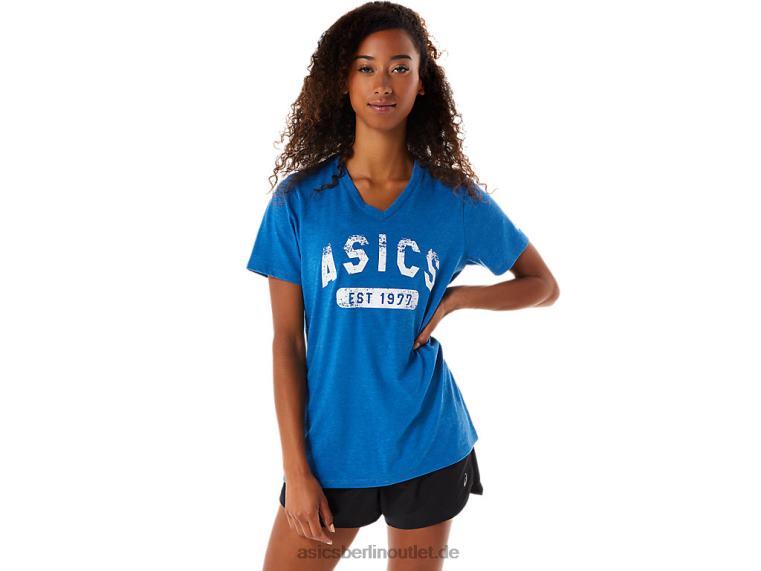 Kurzärmliges Damen-T-Shirt „Est 1977“ mit V-Ausschnitt BL4N2982Asics Seefahrt