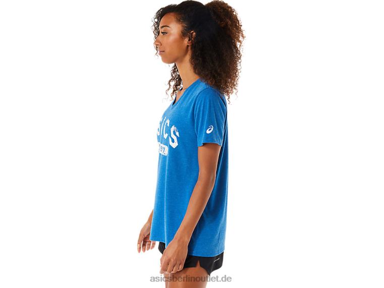 Kurzärmliges Damen-T-Shirt „Est 1977“ mit V-Ausschnitt BL4N2982Asics Seefahrt