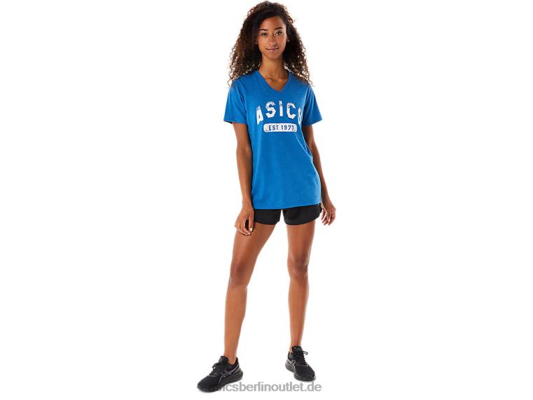 Kurzärmliges Damen-T-Shirt „Est 1977“ mit V-Ausschnitt BL4N2982Asics Seefahrt