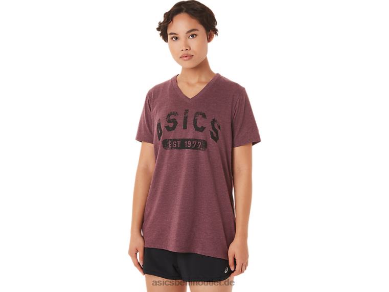 Kurzärmliges Damen-T-Shirt „Est 1977“ mit V-Ausschnitt BL4N3421Asics tiefes Marsheidekraut