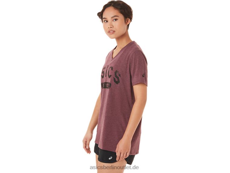 Kurzärmliges Damen-T-Shirt „Est 1977“ mit V-Ausschnitt BL4N3421Asics tiefes Marsheidekraut