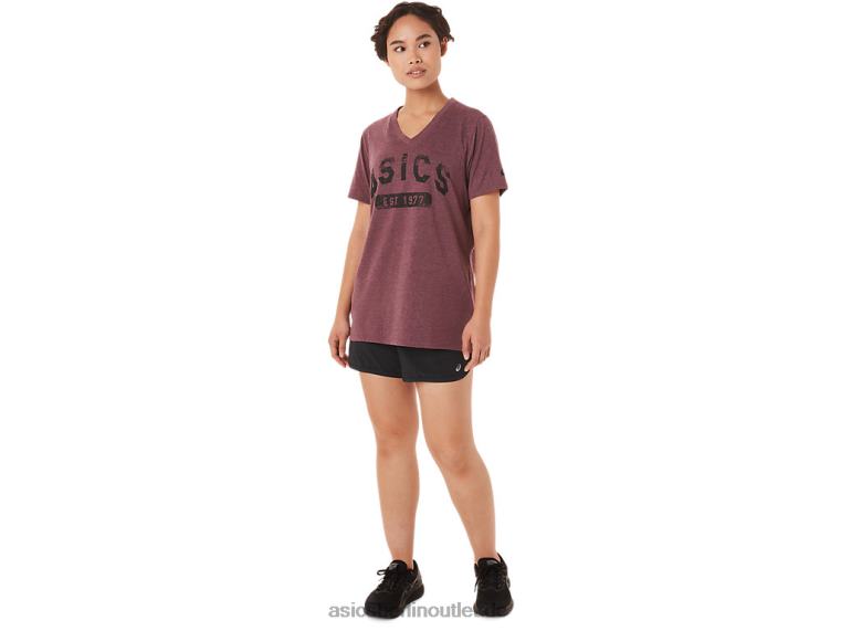 Kurzärmliges Damen-T-Shirt „Est 1977“ mit V-Ausschnitt BL4N3421Asics tiefes Marsheidekraut