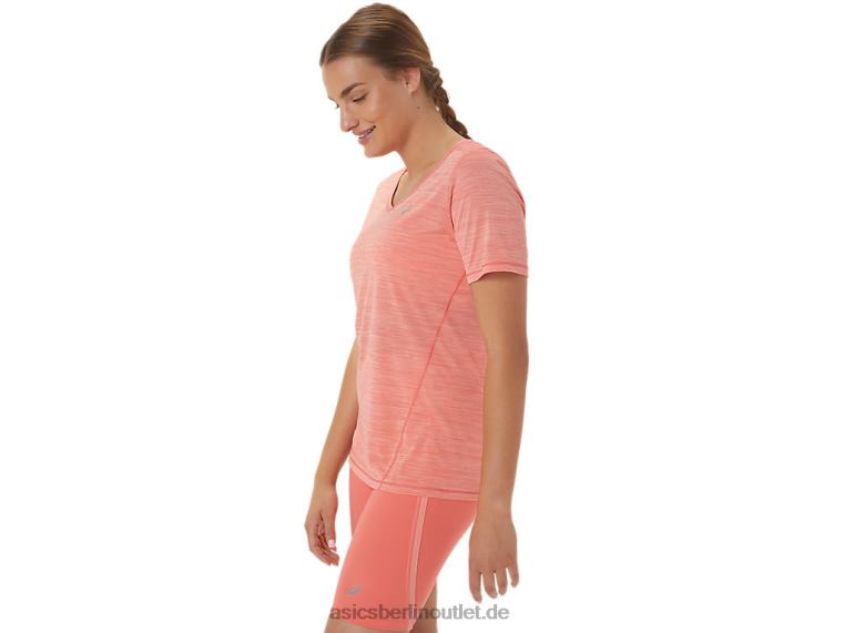 Kurzärmliges Rennoberteil für Damen mit V-Ausschnitt BL4N2295Asics Papaya/Guave