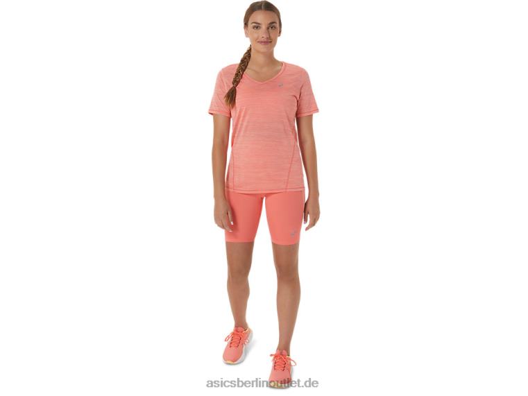 Kurzärmliges Rennoberteil für Damen mit V-Ausschnitt BL4N2295Asics Papaya/Guave