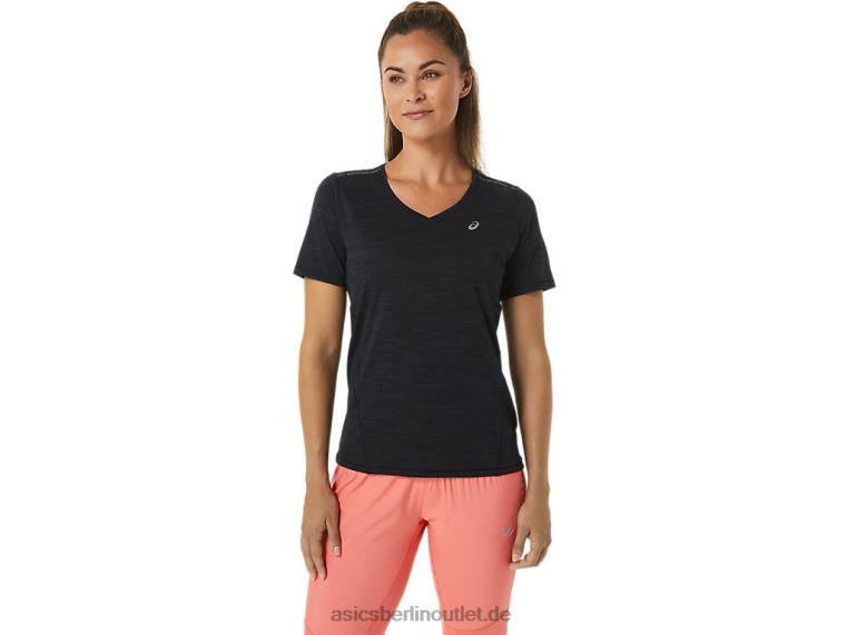 Kurzärmliges Rennoberteil für Damen mit V-Ausschnitt BL4N2448Asics Performance-Schwarz/Anthrazit