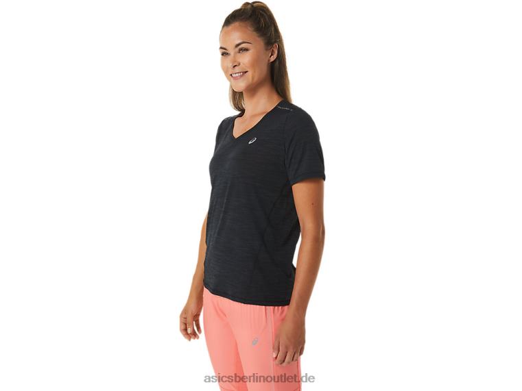 Kurzärmliges Rennoberteil für Damen mit V-Ausschnitt BL4N2448Asics Performance-Schwarz/Anthrazit