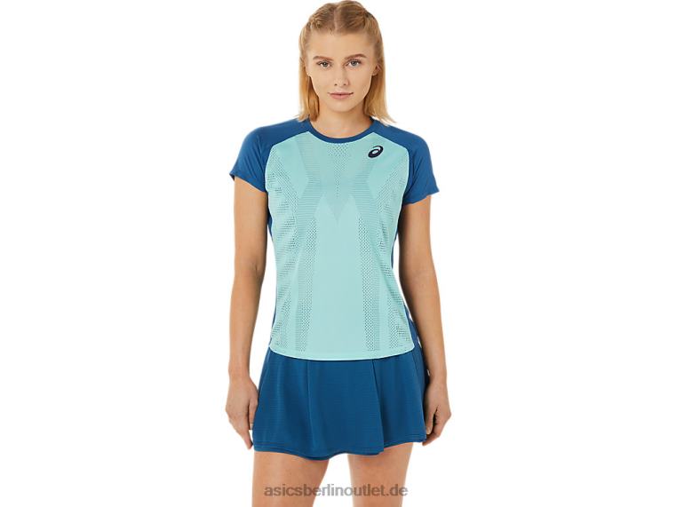 Kurzarm-T-Shirt mit Match-Grafik für Damen BL4N3526Asics Oasengrün/helles Indigo