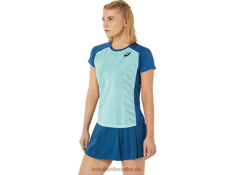 Kurzarm-T-Shirt mit Match-Grafik für Damen BL4N3526Asics Oasengrün/helles Indigo