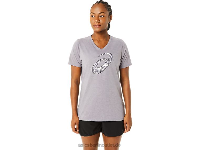 Kurzarm-V-Ausschnitt mit Kirschblütenmuster für Damen BL4N3644Asics lavendelgraues Heidekraut