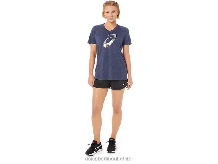 Kurzarm-V-Ausschnitt mit Kirschblütenmuster für Damen BL4N3733Asics Peacoat-Heidekraut