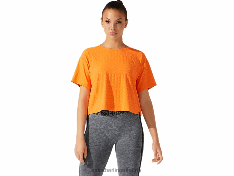 Kurzes Damen-Kurzarmshirt aus Jacquard mit Logo BL4N3932Asics Sonnenpfirsich