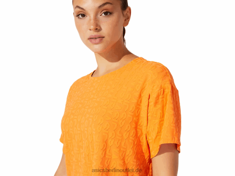Kurzes Damen-Kurzarmshirt aus Jacquard mit Logo BL4N3932Asics Sonnenpfirsich