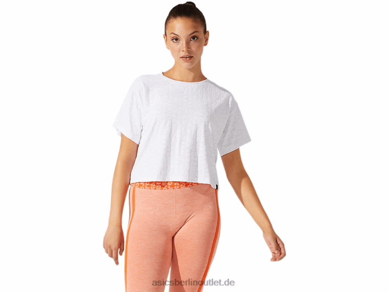 Kurzes Damen-Kurzarmshirt aus Jacquard mit Logo BL4N3968Asics strahlend weiß