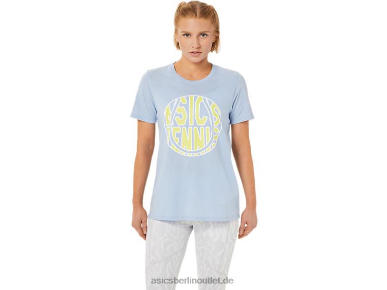Neues Strong 92 Grafik-T-Shirt für Damen BL4N3761Asics Nebel/Leuchtgelb