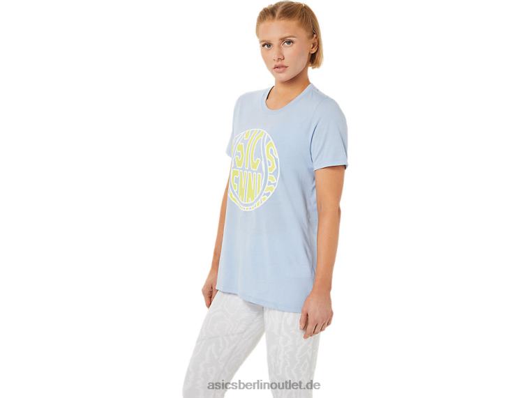 Neues Strong 92 Grafik-T-Shirt für Damen BL4N3761Asics Nebel/Leuchtgelb