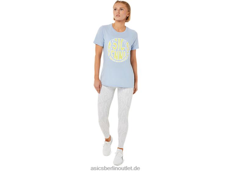 Neues Strong 92 Grafik-T-Shirt für Damen BL4N3761Asics Nebel/Leuchtgelb