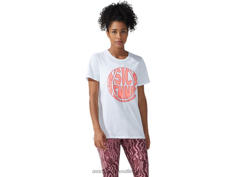 Neues Strong 92 Grafik-T-Shirt für Damen BL4N3782Asics Strahlendes Weiß/flammende Koralle