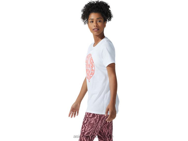 Neues Strong 92 Grafik-T-Shirt für Damen BL4N3782Asics Strahlendes Weiß/flammende Koralle