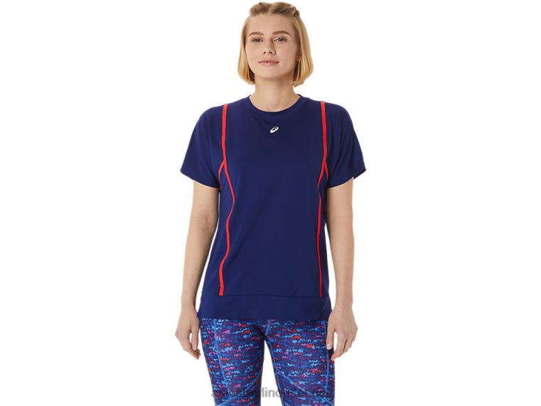 Neues Strong 92 Kurzarm-Top für Damen BL4N3056Asics Blauer/roter Tauchalarm
