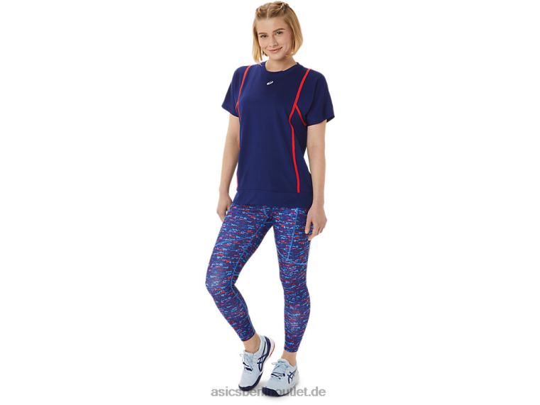 Neues Strong 92 Kurzarm-Top für Damen BL4N3056Asics Blauer/roter Tauchalarm