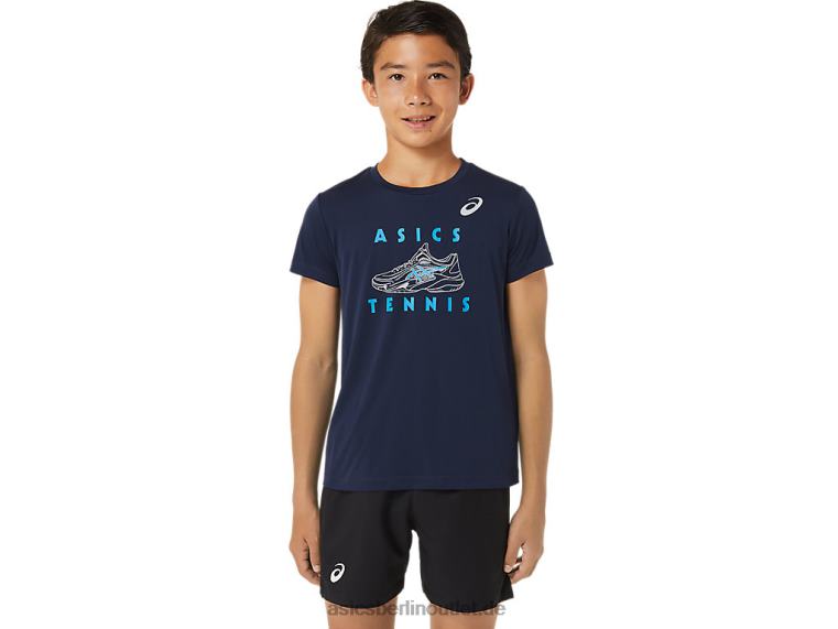 Kurzärmliges Oberteil mit Tennisgrafik für Kinder BL4N4231Asics Mitternacht