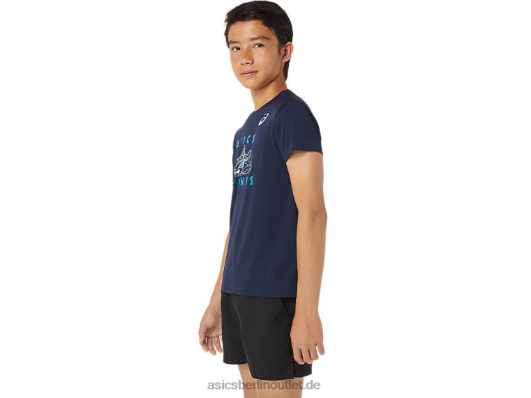Kurzärmliges Oberteil mit Tennisgrafik für Kinder BL4N4231Asics Mitternacht