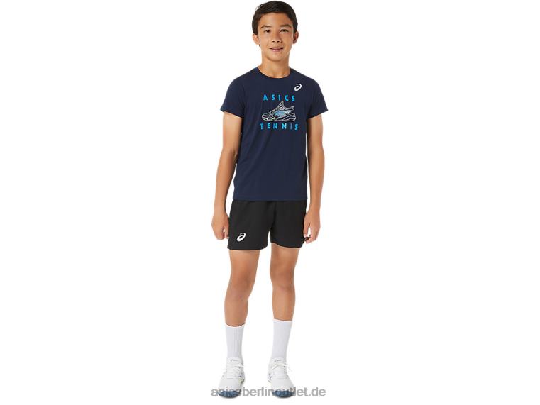 Kurzärmliges Oberteil mit Tennisgrafik für Kinder BL4N4231Asics Mitternacht