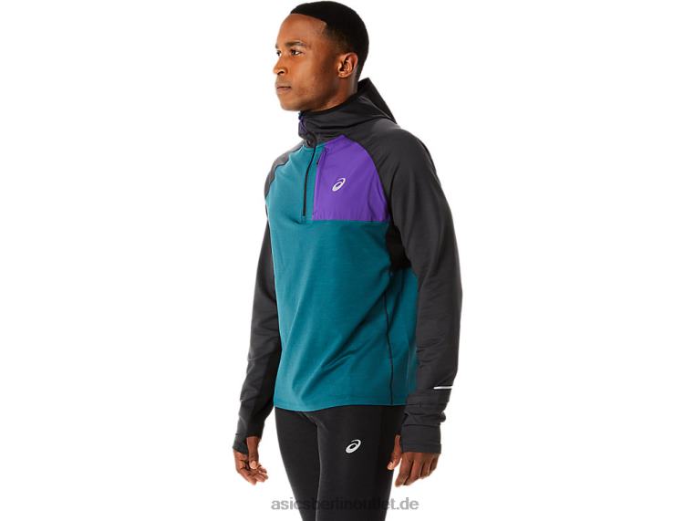 Herren-Winterlauf-Hoodie mit langen Ärmeln BL4N840Asics Samtkiefer meliert/schwarz