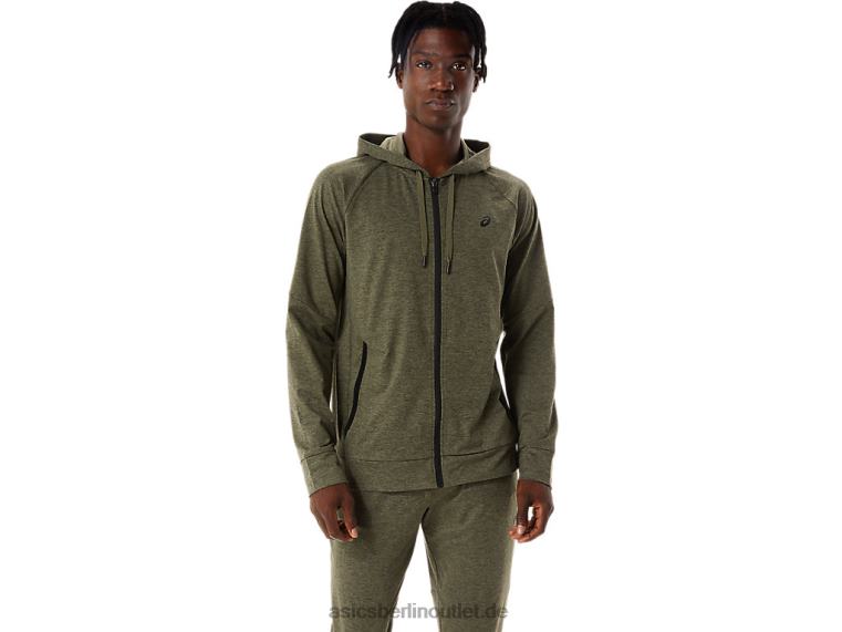 Tech-Hoodie mit durchgehendem Reißverschluss für Herren BL4N851Asics Mantelgrün meliert/Perfschwarz