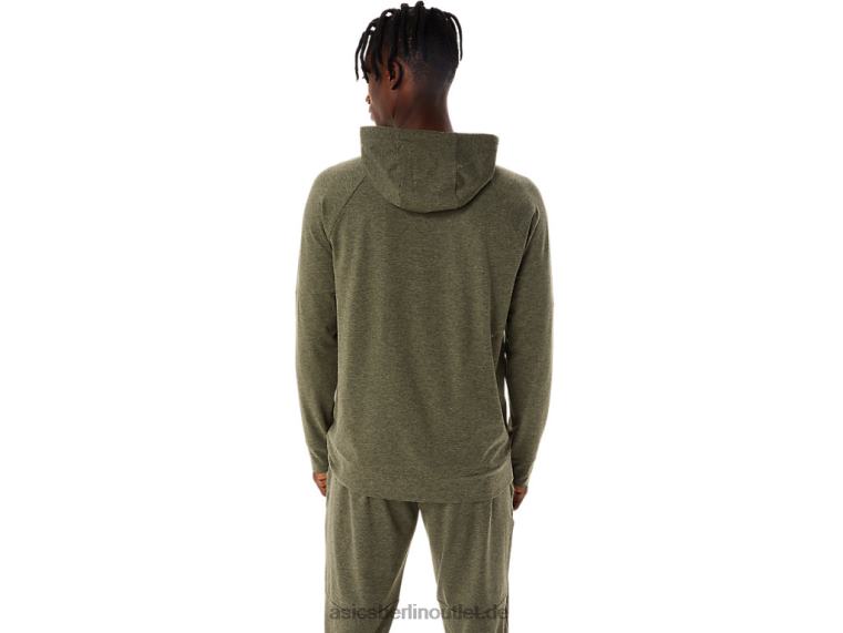 Tech-Hoodie mit durchgehendem Reißverschluss für Herren BL4N851Asics Mantelgrün meliert/Perfschwarz