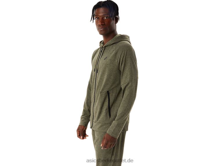 Tech-Hoodie mit durchgehendem Reißverschluss für Herren BL4N851Asics Mantelgrün meliert/Perfschwarz