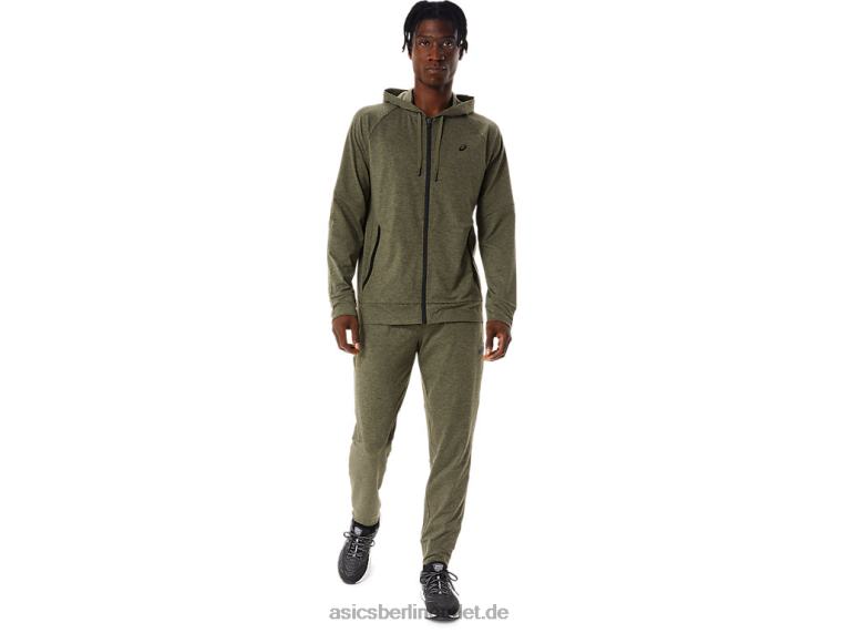 Tech-Hoodie mit durchgehendem Reißverschluss für Herren BL4N851Asics Mantelgrün meliert/Perfschwarz