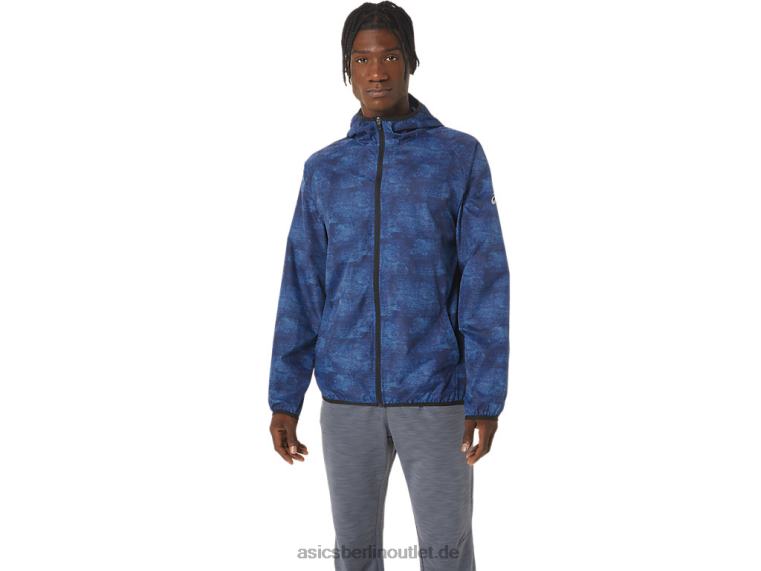 Packbare Herrenjacke BL4N1034Asics Batikblauer Druck/perforiertes Schwarz