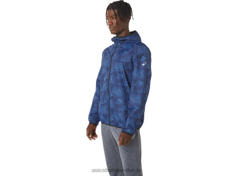 Packbare Herrenjacke BL4N1034Asics Batikblauer Druck/perforiertes Schwarz