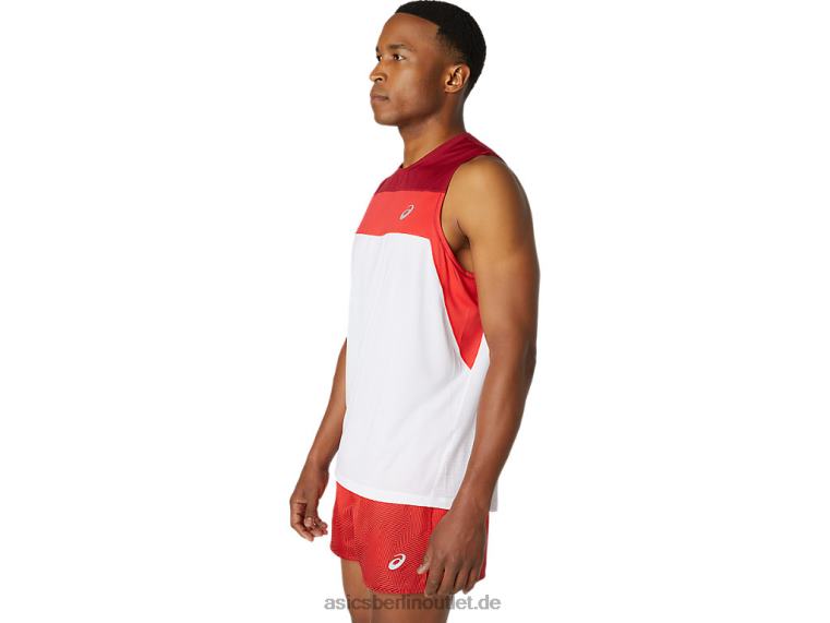 Herren-Renn-Singlet BL4N1737Asics strahlendes Weiß/Burgund
