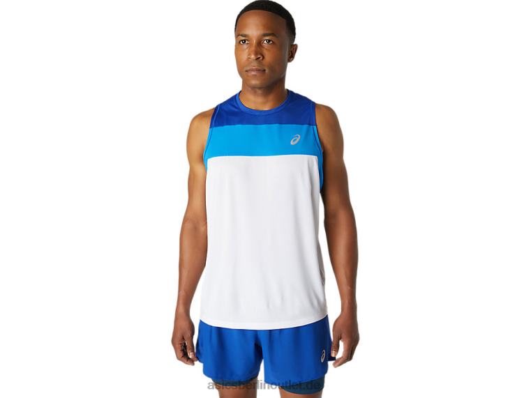 Herren-Renn-Singlet BL4N1746Asics Brillantweiß/Monacoblau