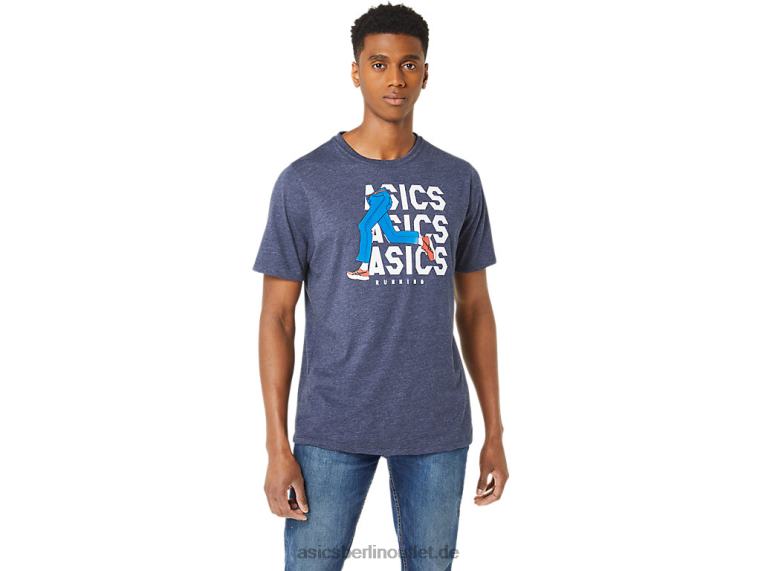 Blaues Unisex-Jeansmile-Crew-T-Shirt BL4N25Asics Peacoat-Heidekraut
