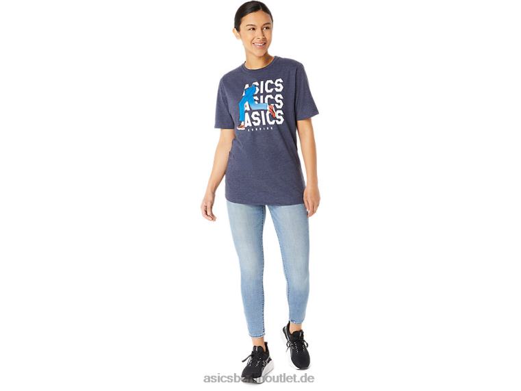 Blaues Unisex-Jeansmile-Crew-T-Shirt BL4N25Asics Peacoat-Heidekraut
