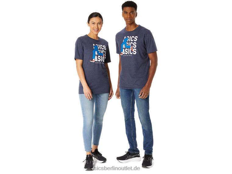 Blaues Unisex-Jeansmile-Crew-T-Shirt BL4N25Asics Peacoat-Heidekraut