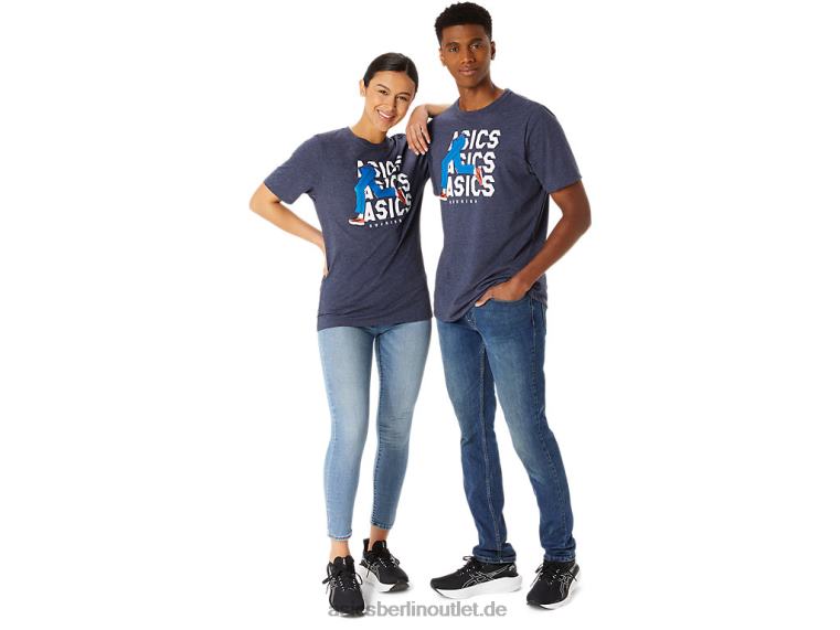 Blaues Unisex-Jeansmile-Crew-T-Shirt BL4N25Asics Peacoat-Heidekraut