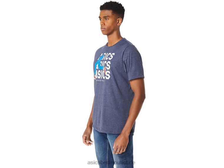 Blaues Unisex-Jeansmile-Crew-T-Shirt BL4N25Asics Peacoat-Heidekraut