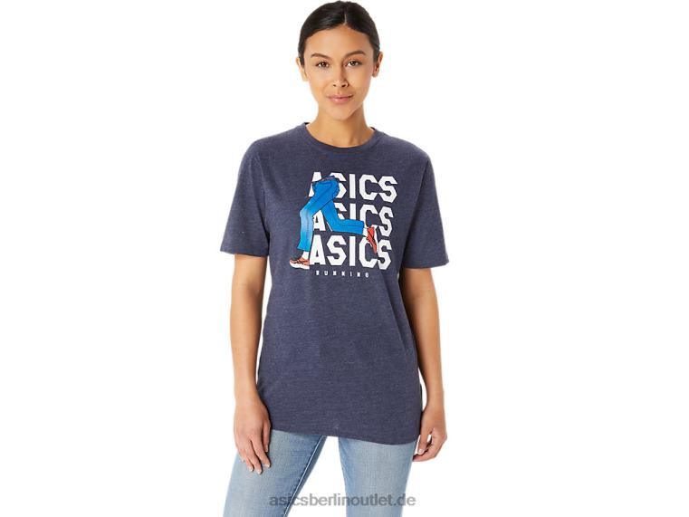 Blaues Unisex-Jeansmile-Crew-T-Shirt BL4N25Asics Peacoat-Heidekraut