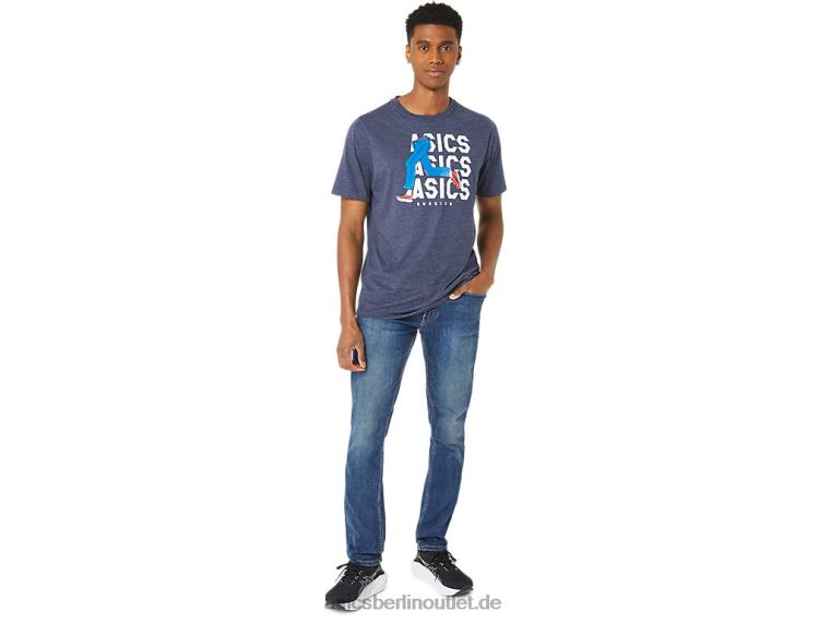 Blaues Unisex-Jeansmile-Crew-T-Shirt BL4N25Asics Peacoat-Heidekraut