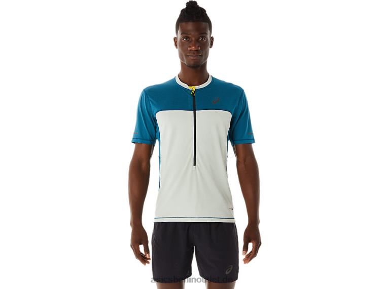 Fujitrail-Kurzarmoberteil für Herren BL4N465Asics Tinte blaugrün/heller Salbei