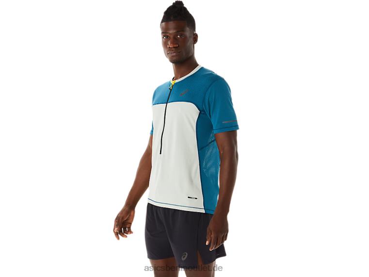 Fujitrail-Kurzarmoberteil für Herren BL4N465Asics Tinte blaugrün/heller Salbei